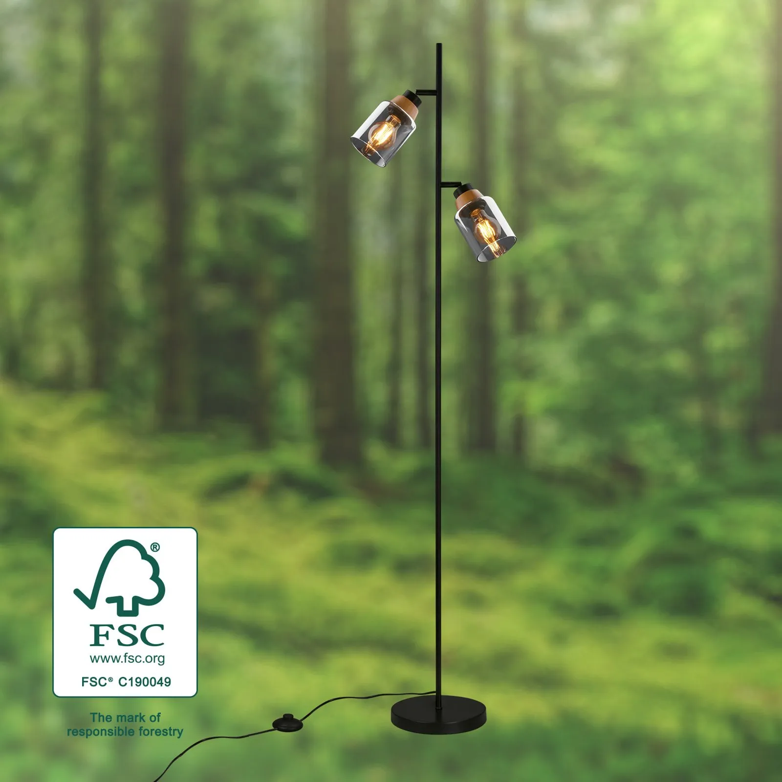 Lampada da terra 1486025 2 luci paralume fumè