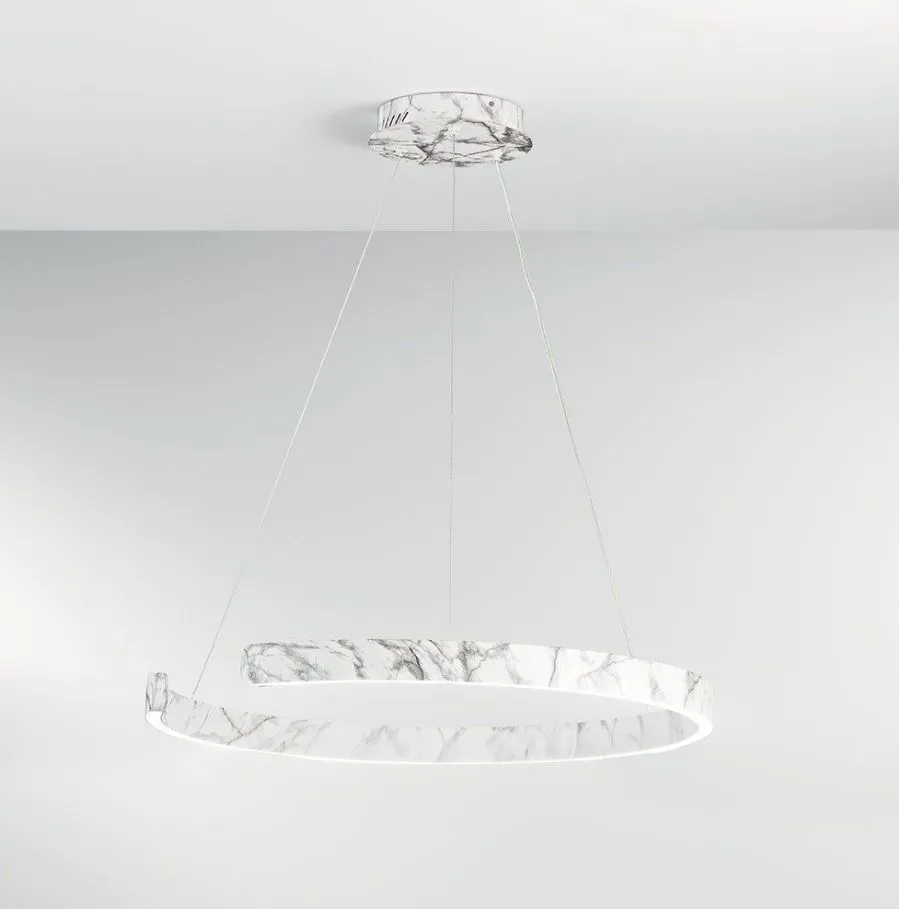 Lampadario Semicerchio Effetto Marmo 60 cm Led CCT Luce Selezionabile