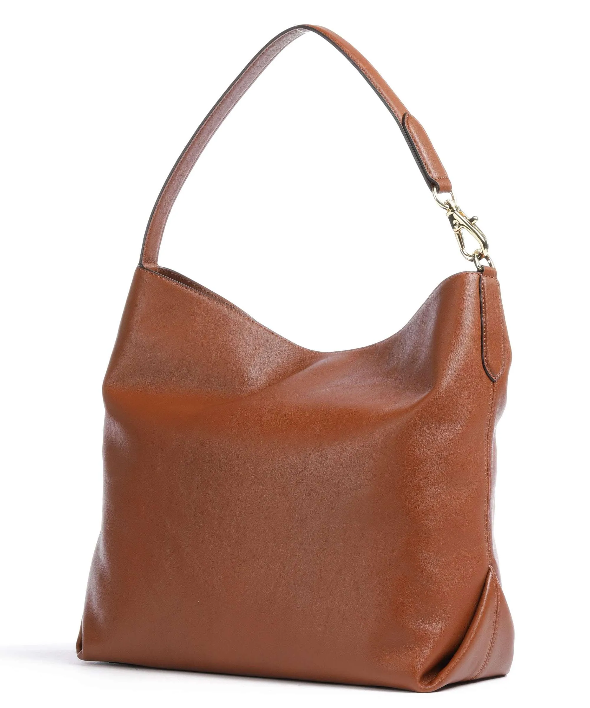  Lauren Ralph Lauren Kassie Large Borsa hobo pelle di vacchetta finemente grana marrone  