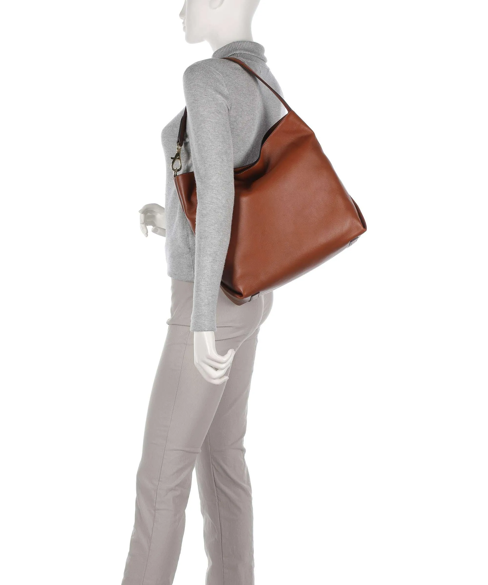  Lauren Ralph Lauren Kassie Large Borsa hobo pelle di vacchetta finemente grana marrone  