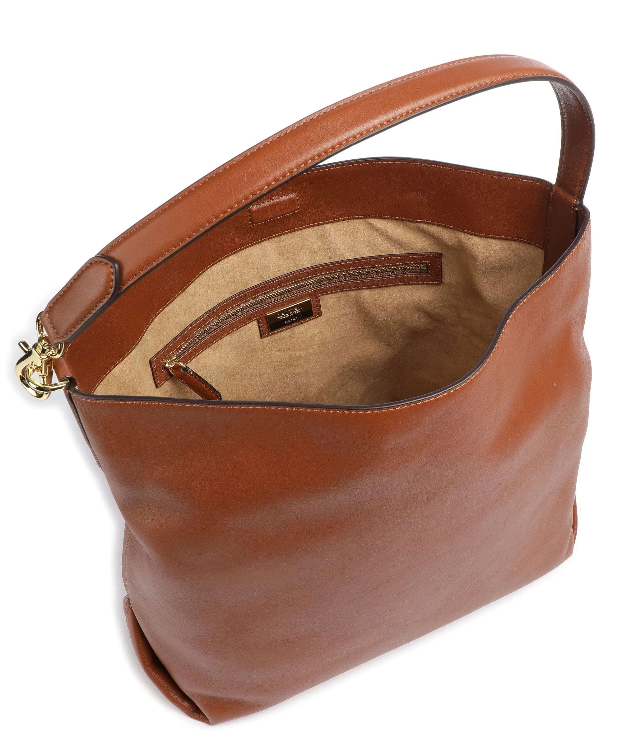  Lauren Ralph Lauren Kassie Large Borsa hobo pelle di vacchetta finemente grana marrone  