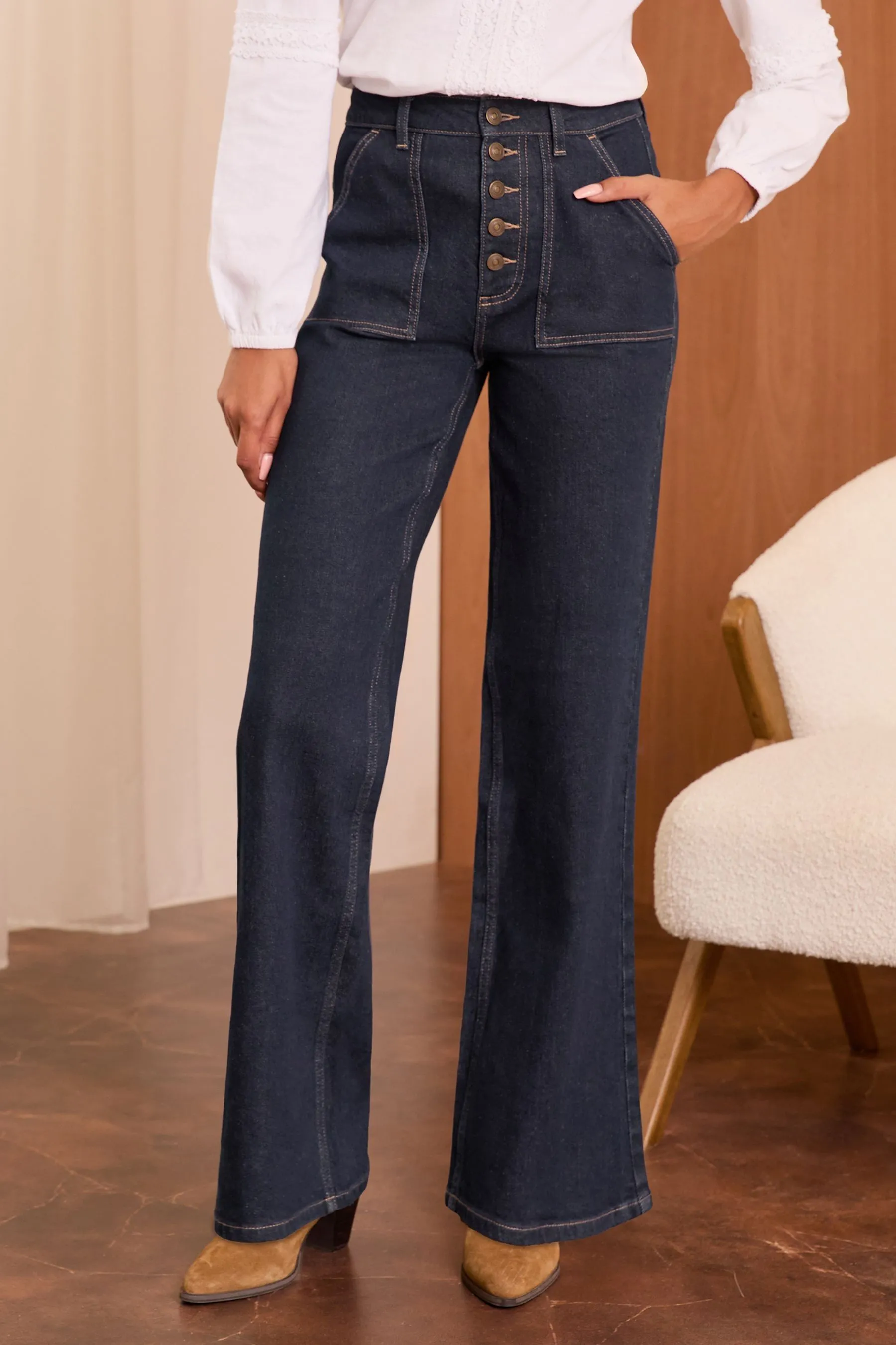 Love & Roses Wide Leg Button Fly Jeans    