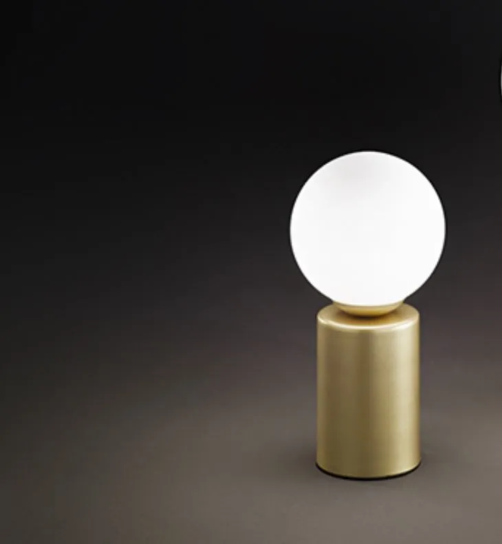 Lumetto Cilindro Oro Paralume Sfera Vetro Bianco Birillo Perenz 6762 OR