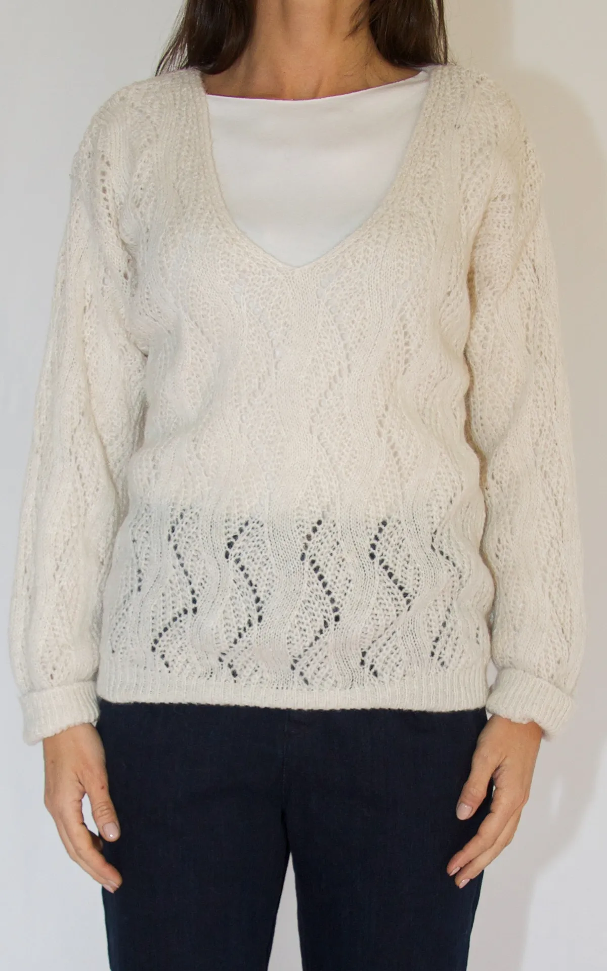 Maglia traforata panna Off-On