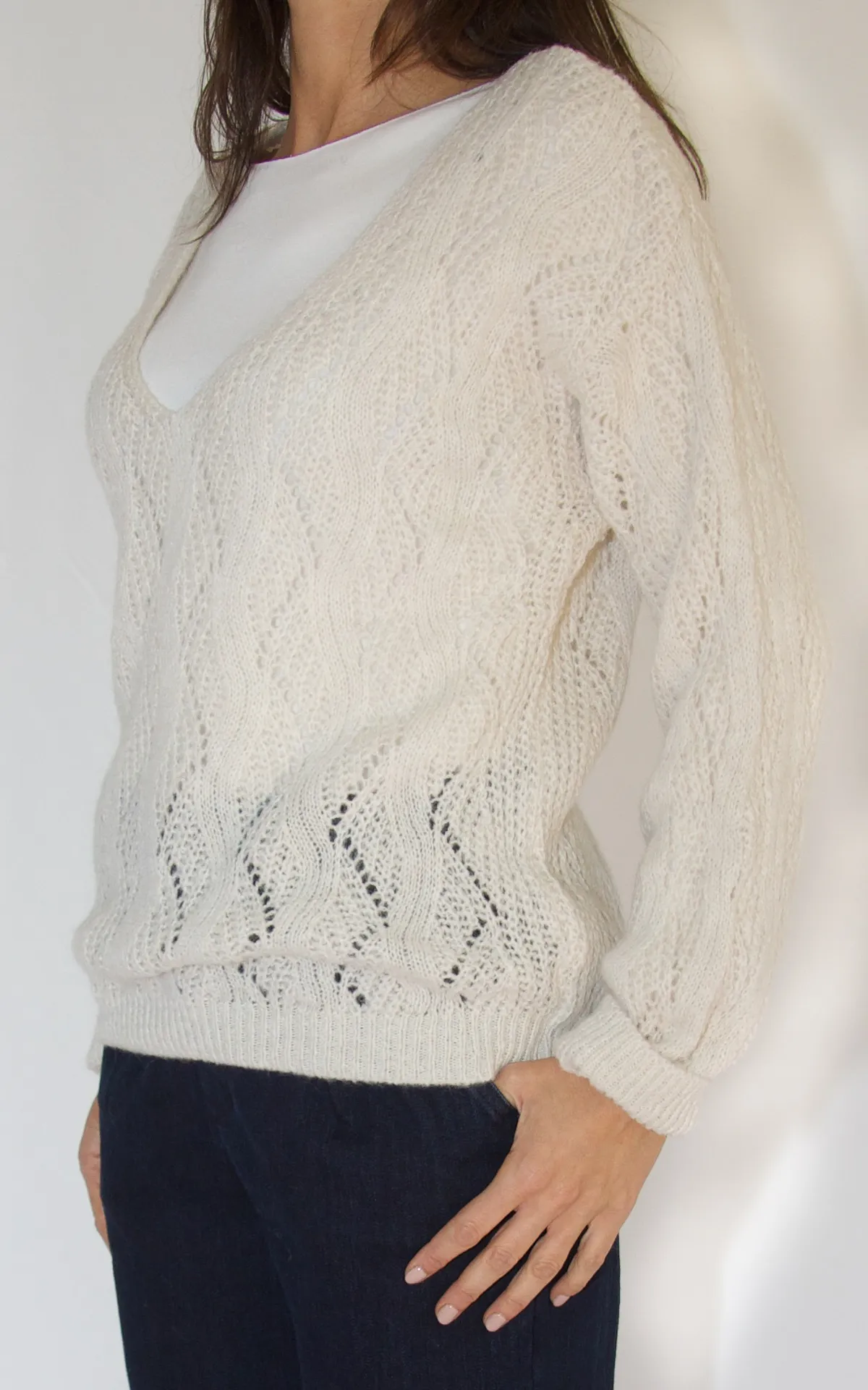 Maglia traforata panna Off-On
