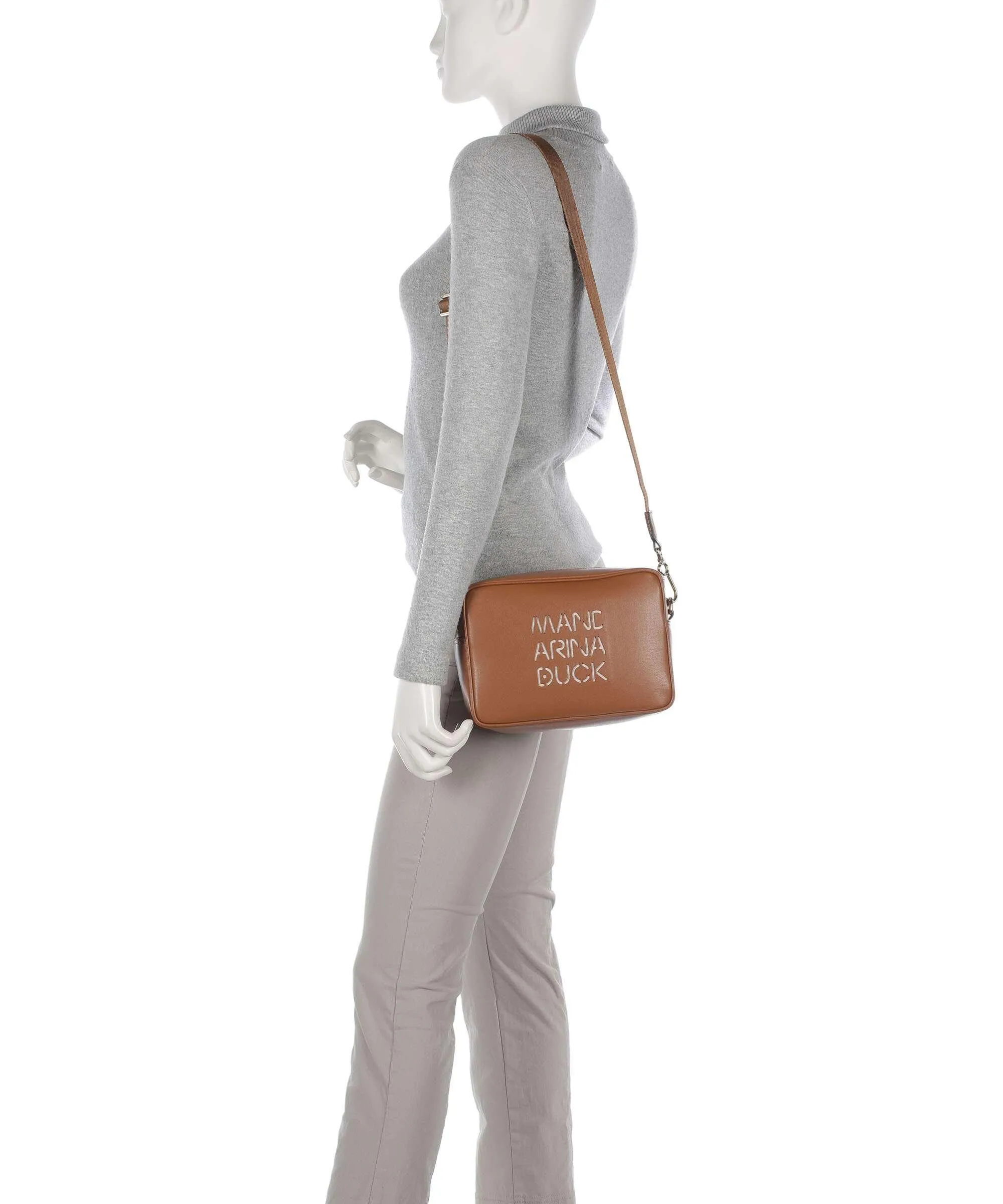  Mandarina Duck Lady Duck Borsa a tracolla pelle di vitello finemente grana marrone  