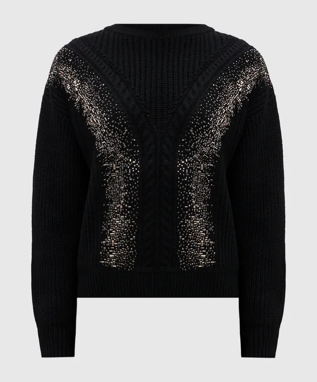 Max Mara Maglione nero LESSY realizzato in lana con cristalli LESSY