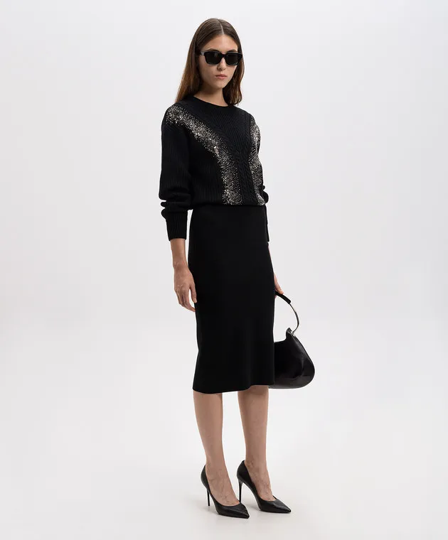 Max Mara Maglione nero LESSY realizzato in lana con cristalli LESSY