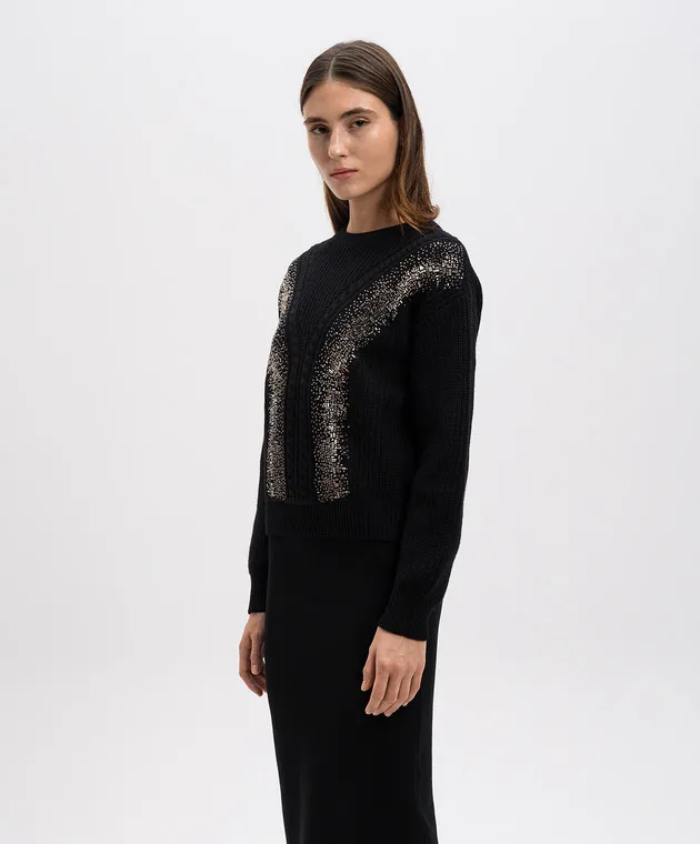 Max Mara Maglione nero LESSY realizzato in lana con cristalli LESSY