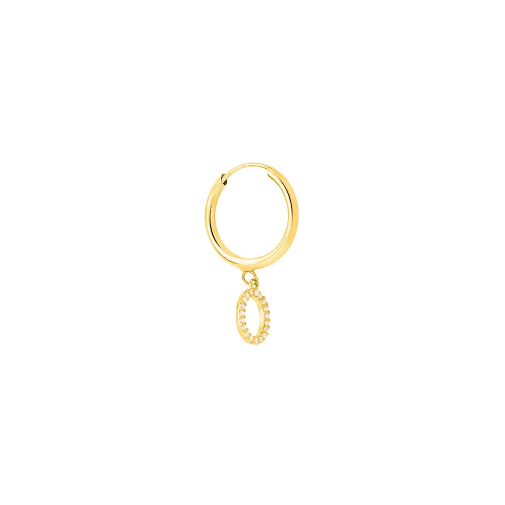 Mono Orecchino A Cerchio Lettera O Toujours Oro Giallo 375/1000 Diametro 15 mm Cubic Zirconia Bianco 1416896