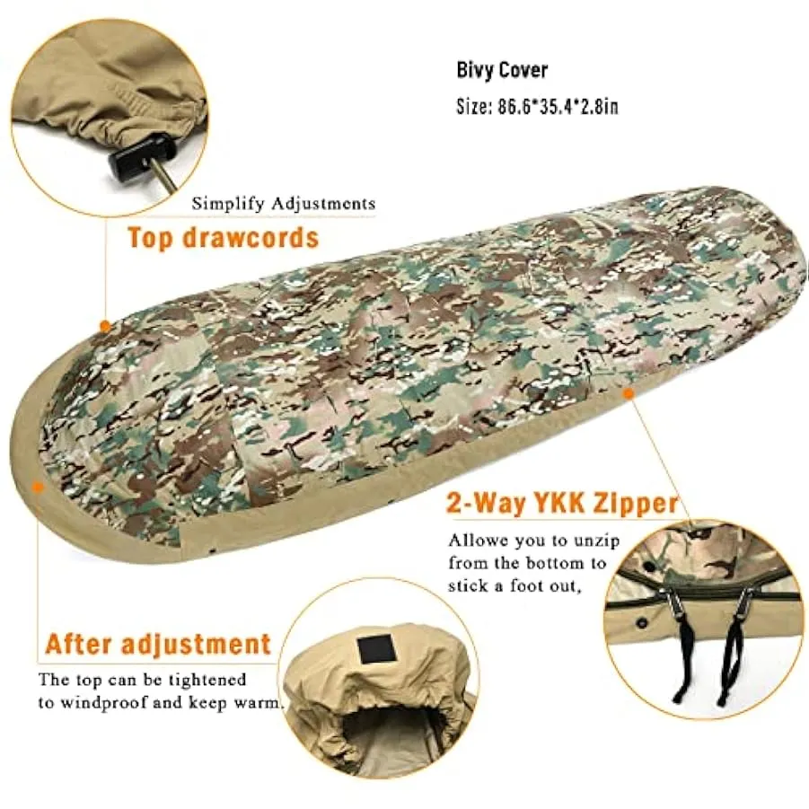 MT Sacco a pelo militare modulare System 4 stagioni, sacco a pelo a mummia invernale outdoor multistrato, morbido con copertura 