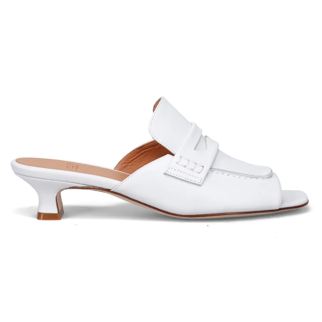 Mules mocassino Grelis Kelly in pelle bianca con tacco basso