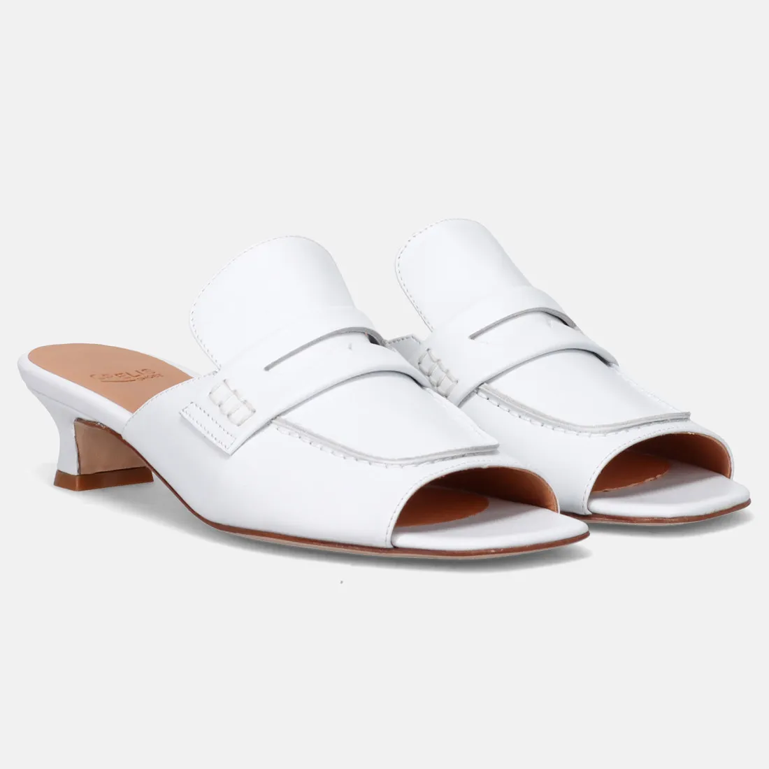 Mules mocassino Grelis Kelly in pelle bianca con tacco basso