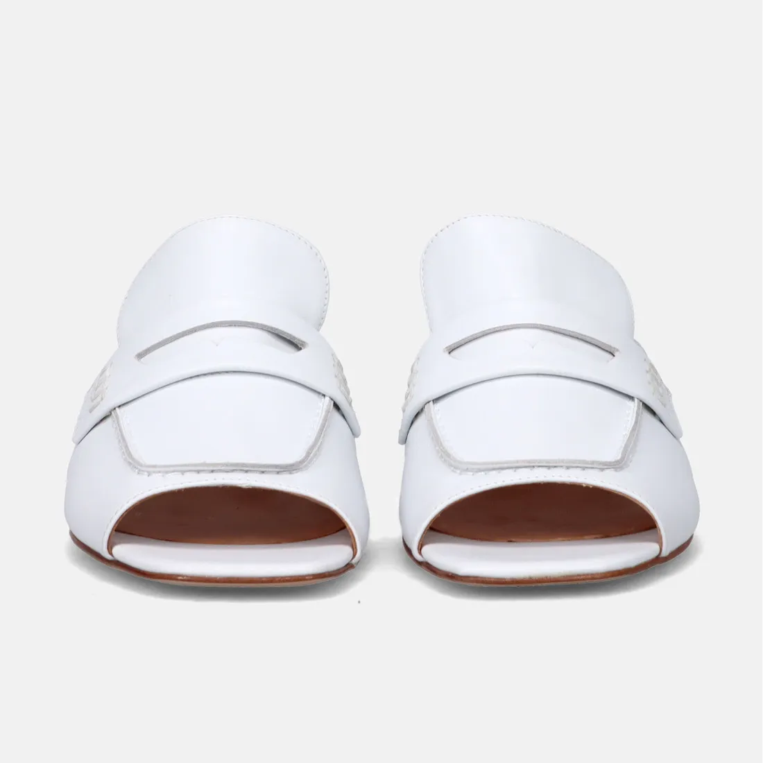 Mules mocassino Grelis Kelly in pelle bianca con tacco basso