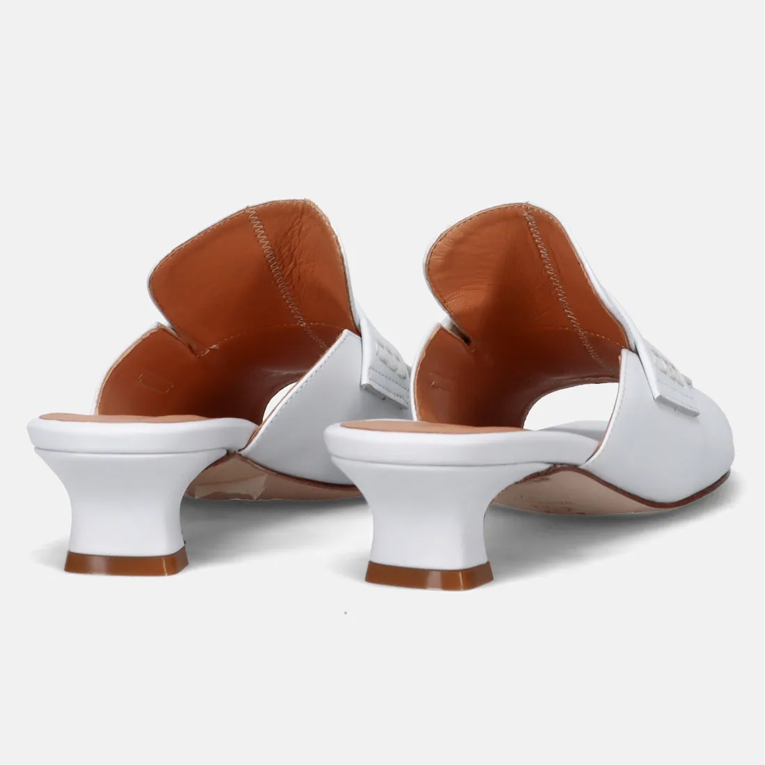 Mules mocassino Grelis Kelly in pelle bianca con tacco basso