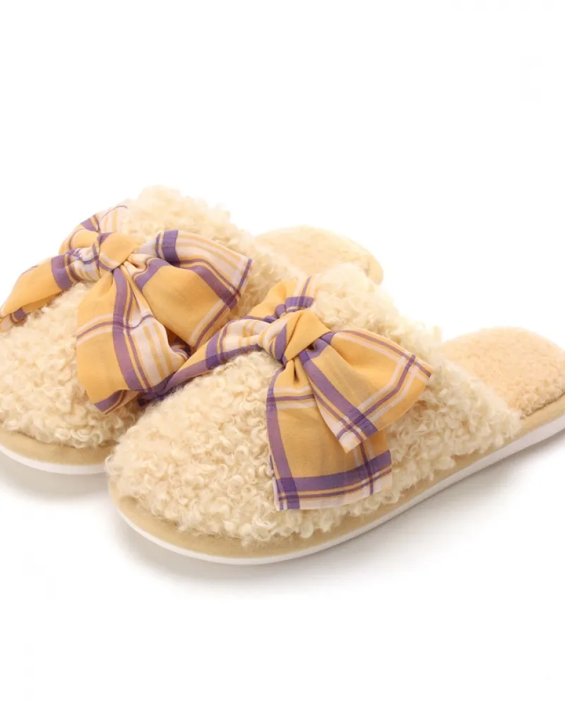 Nuove pantofole di cotone Pantofole a forma di cuore per ragazza con fiocco grande a strisce in peluche per la casa invernale