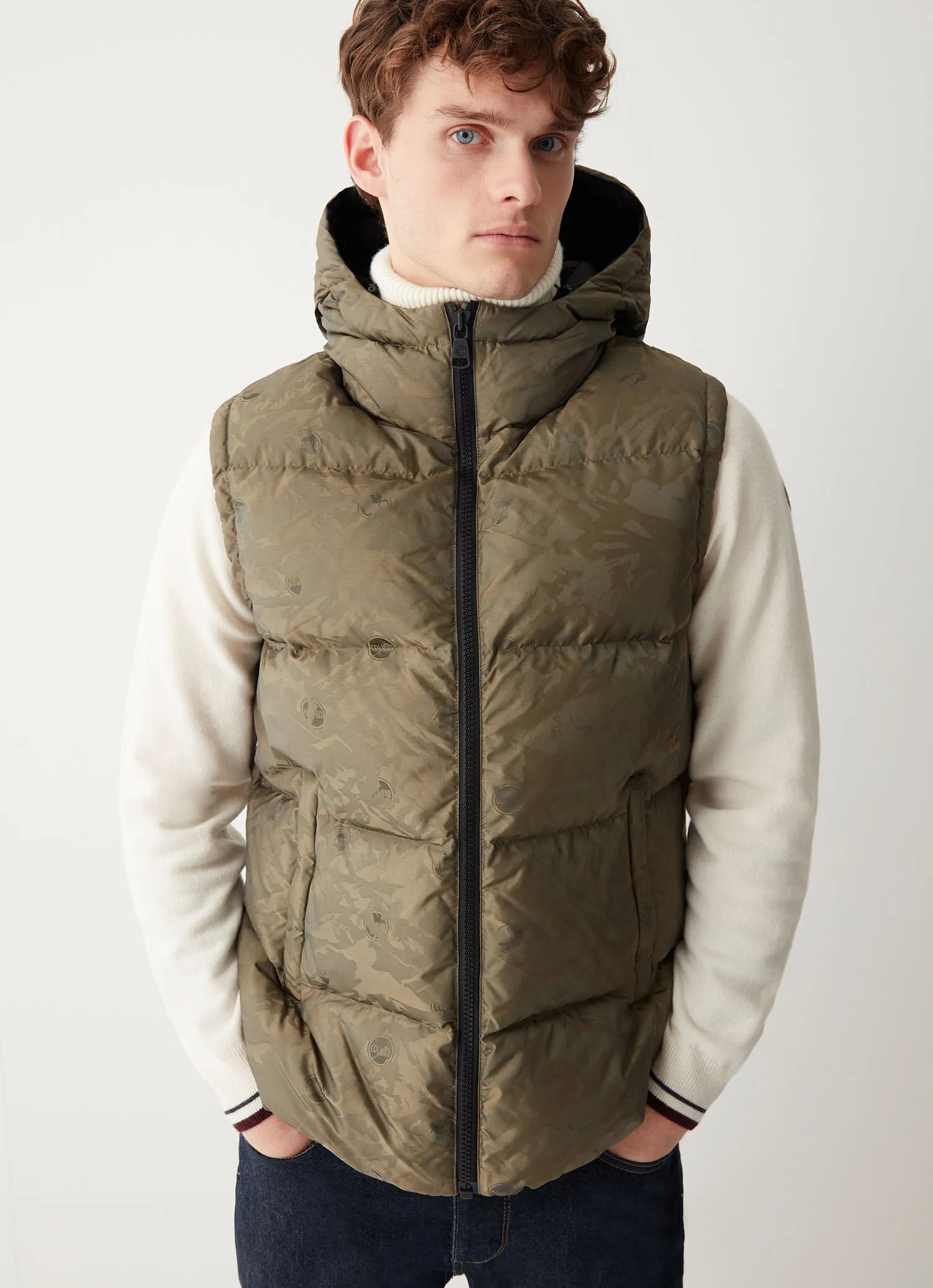 Oversized down padded gilet with hood