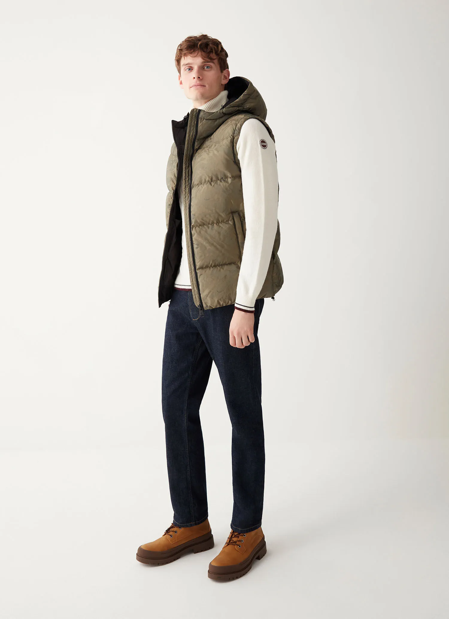 Oversized down padded gilet with hood