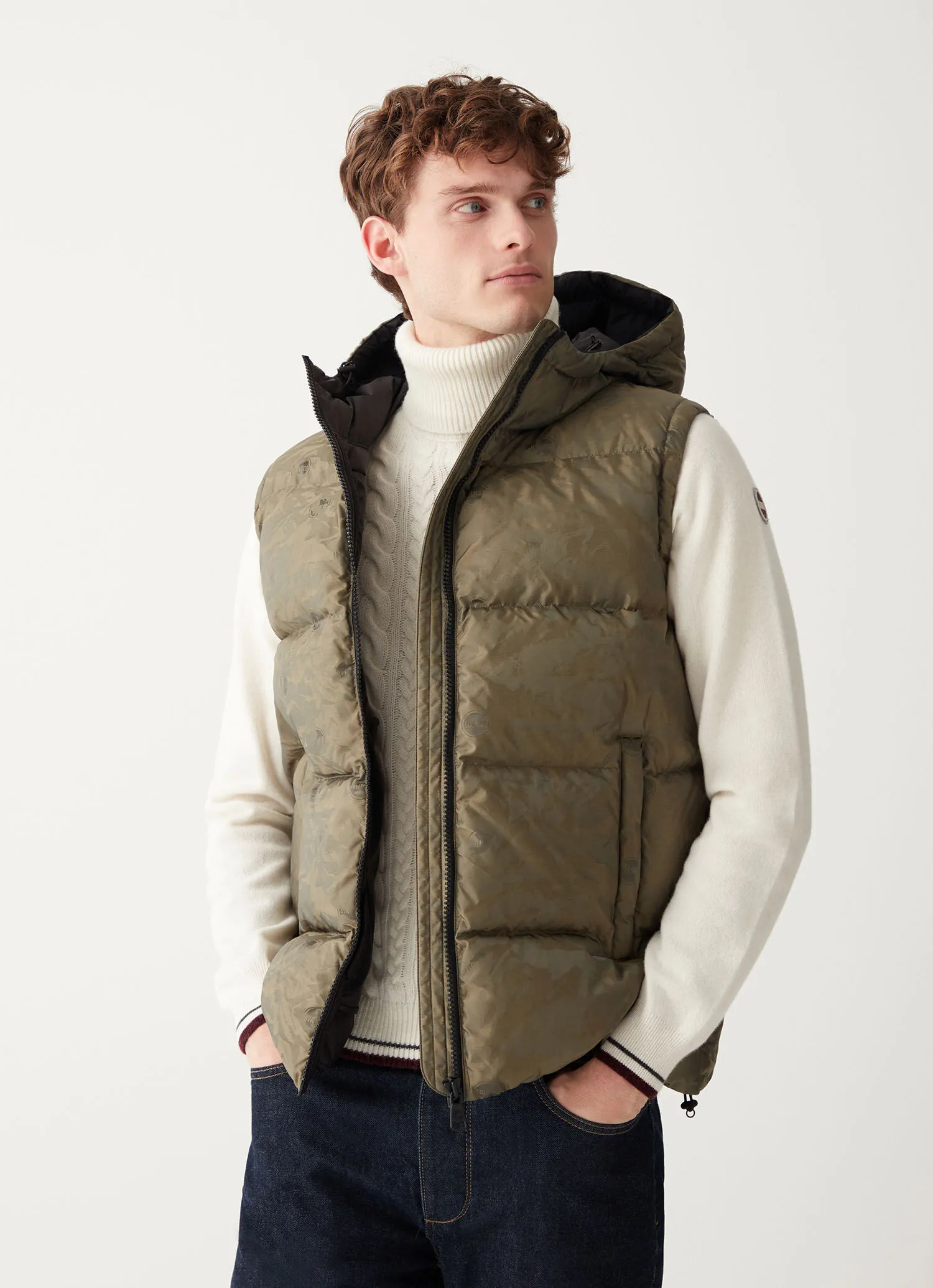 Oversized down padded gilet with hood