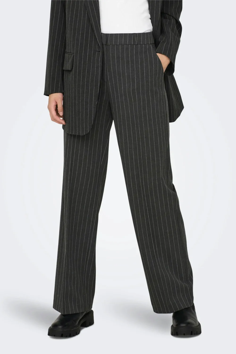 Pantaloni regular Only ONLBRIE MW STRAIGHT PINST PANT TLR Grigio Scuro