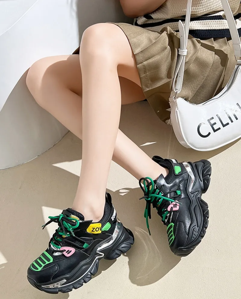 Scarpe da donna nuove in rete a contrasto colore comode scarpe sportive antivento con fondo spesso
