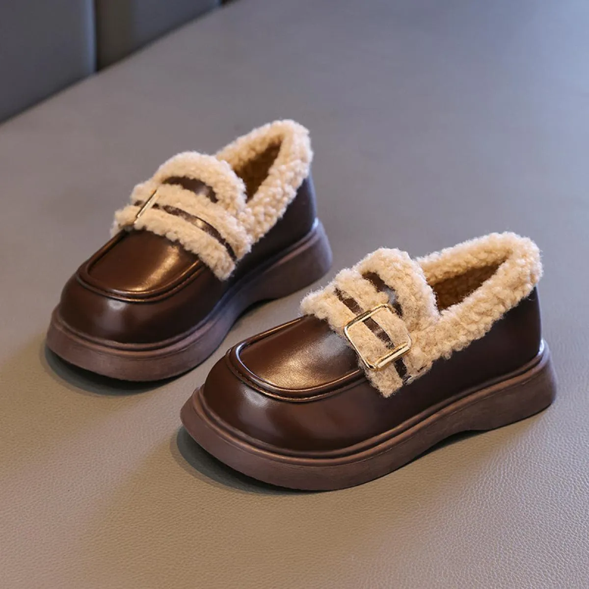 Scarpe in pelle PU con zeppa Ragazze Scuola invernale Tempo libero Scarpe da studente con fondo addensato Scarpe da principessa