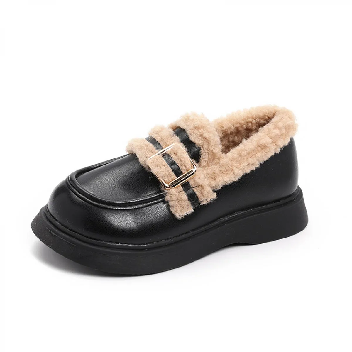 Scarpe in pelle PU con zeppa Ragazze Scuola invernale Tempo libero Scarpe da studente con fondo addensato Scarpe da principessa