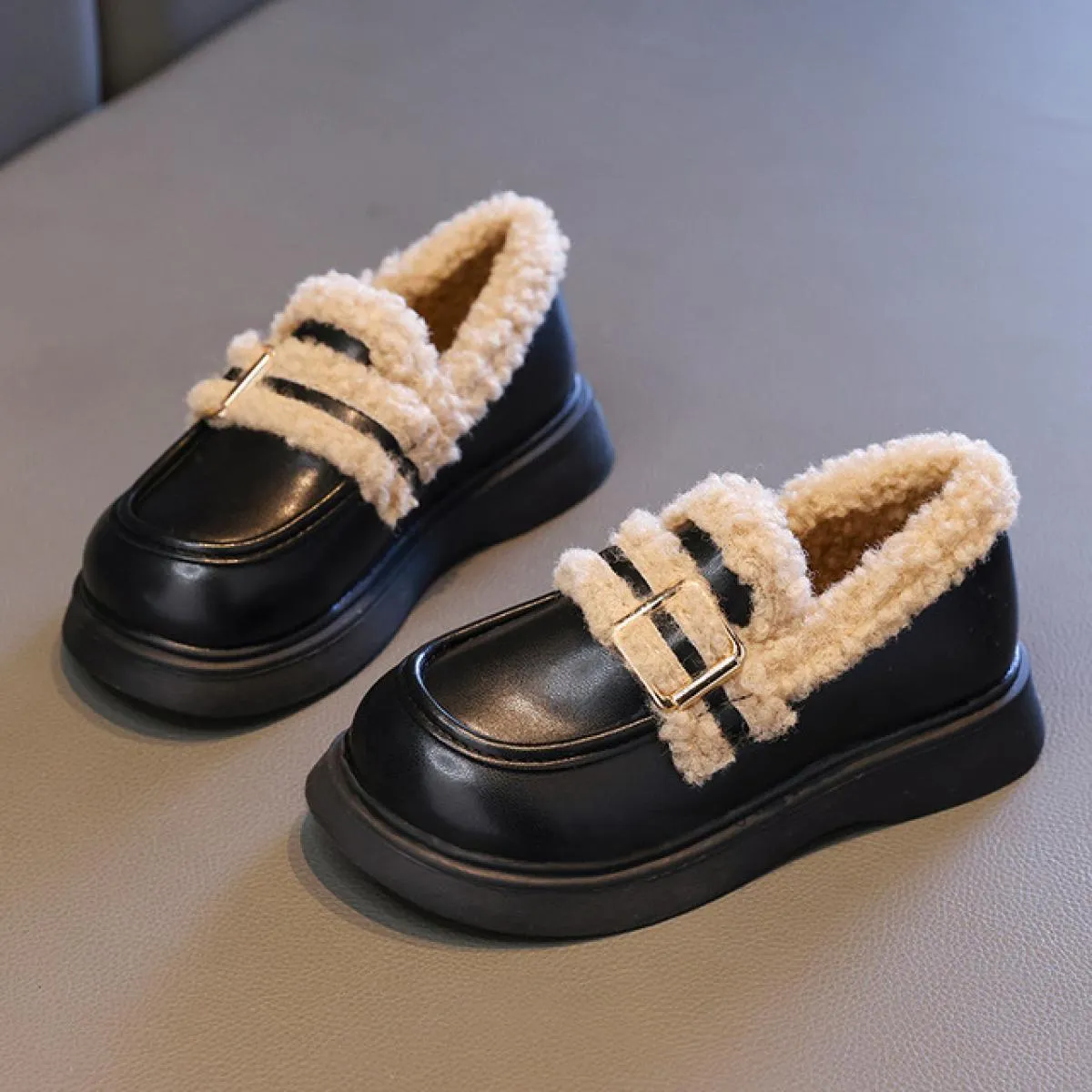 Scarpe in pelle PU con zeppa Ragazze Scuola invernale Tempo libero Scarpe da studente con fondo addensato Scarpe da principessa