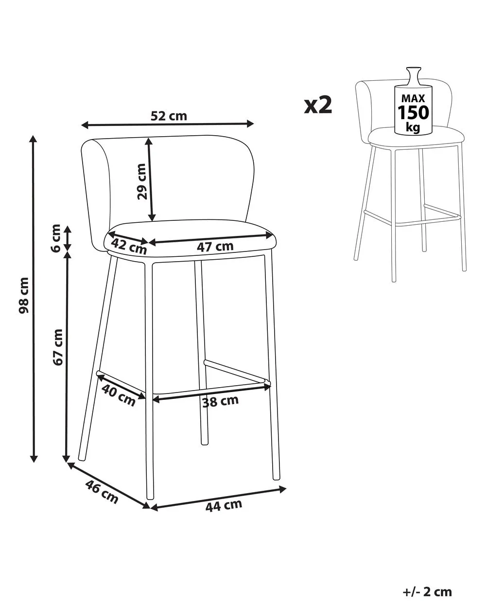 Set of 2 Bar Chairs MINA Taupe