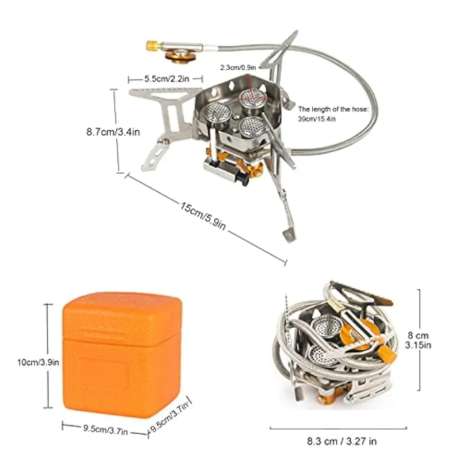 Stufa a gas da campeggio da 5800 W, mini bruciatore a gas portatile con accensione piezo-elettrica, pieghevole antivento stufa a