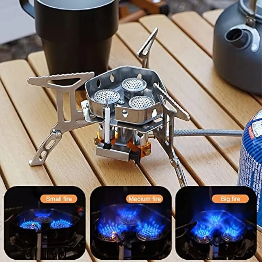 Stufa a gas da campeggio da 5800 W, mini bruciatore a gas portatile con accensione piezo-elettrica, pieghevole antivento stufa a