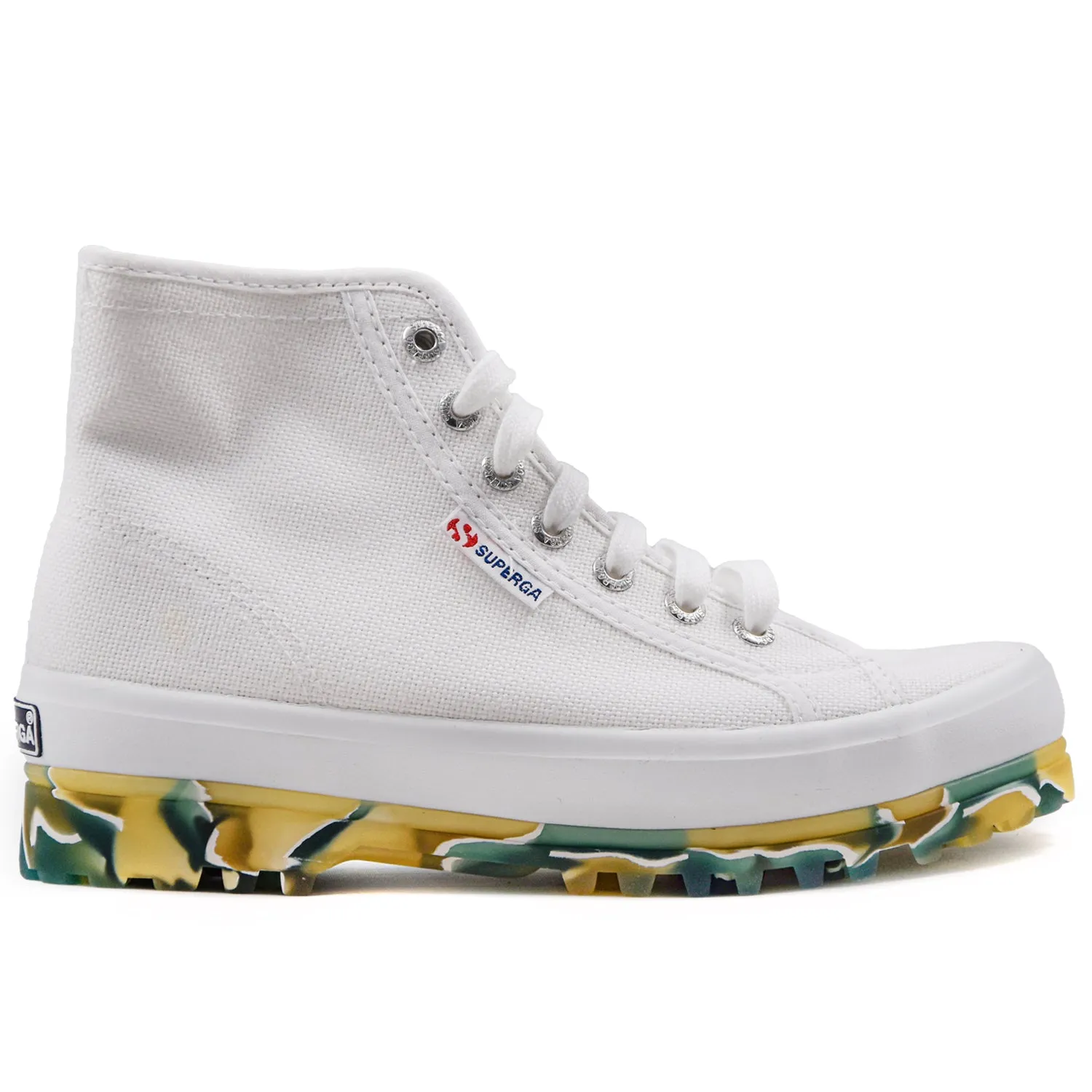 Superga High-Top Sneakers Donna Bianco Con Suola Camouflage Marmorizzato