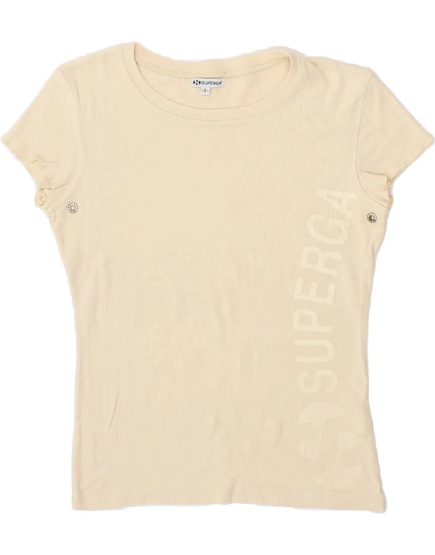 SUPERGA Womens Graphic T-Shirt Top UK 10 Small Off White Cotton