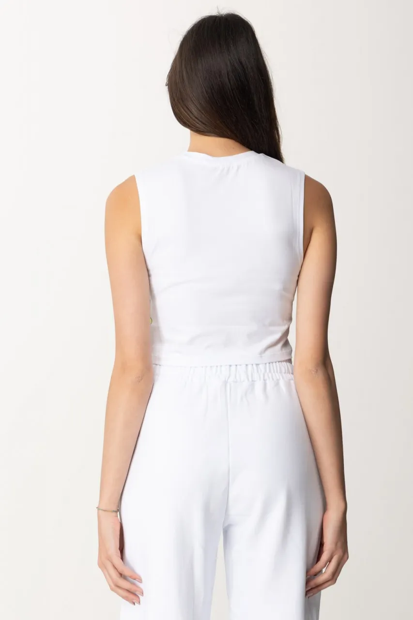 T-shirt cropped con nastro logato Bianco