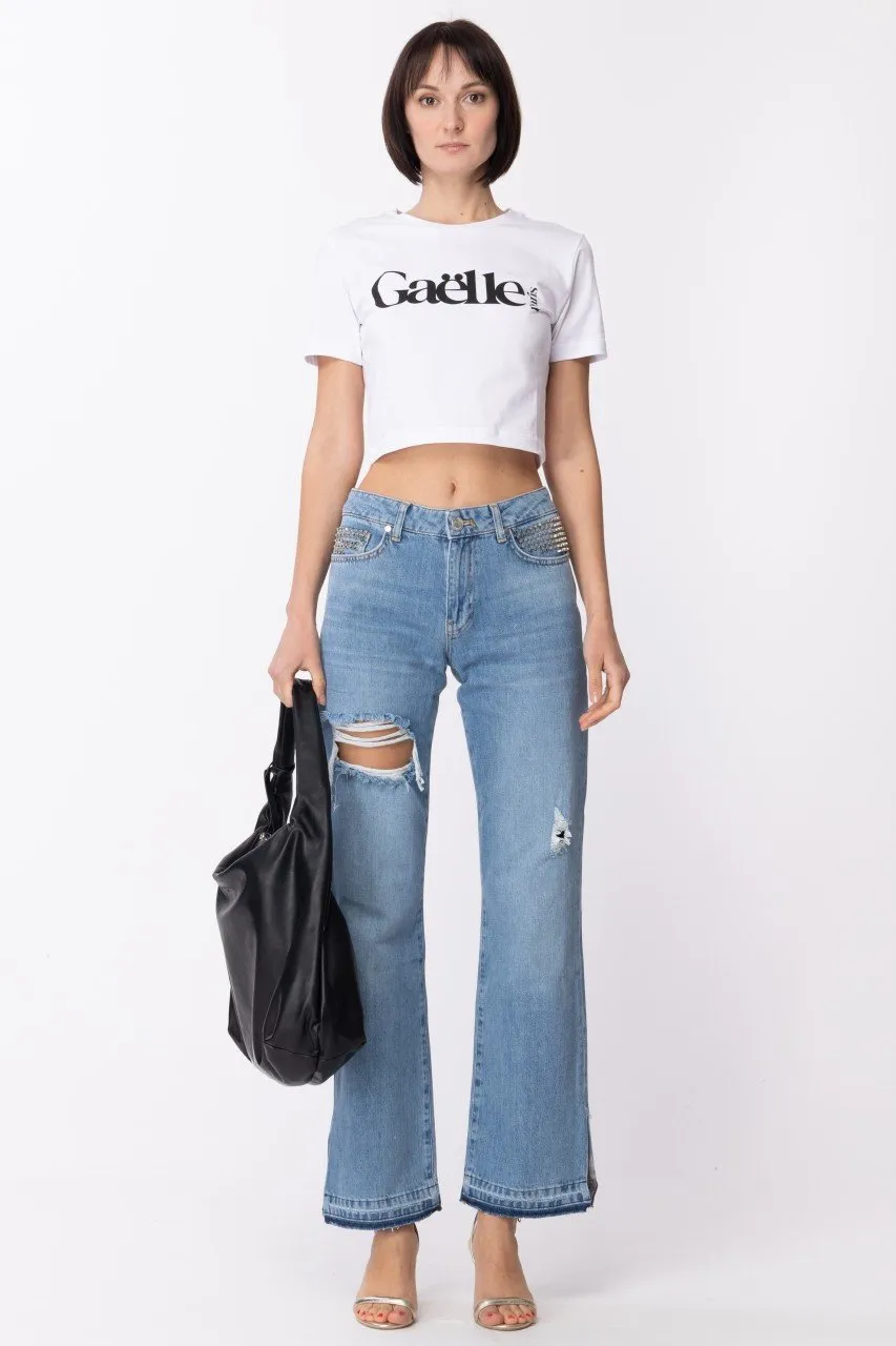 T-shirt cropped con stampa logo Bianco