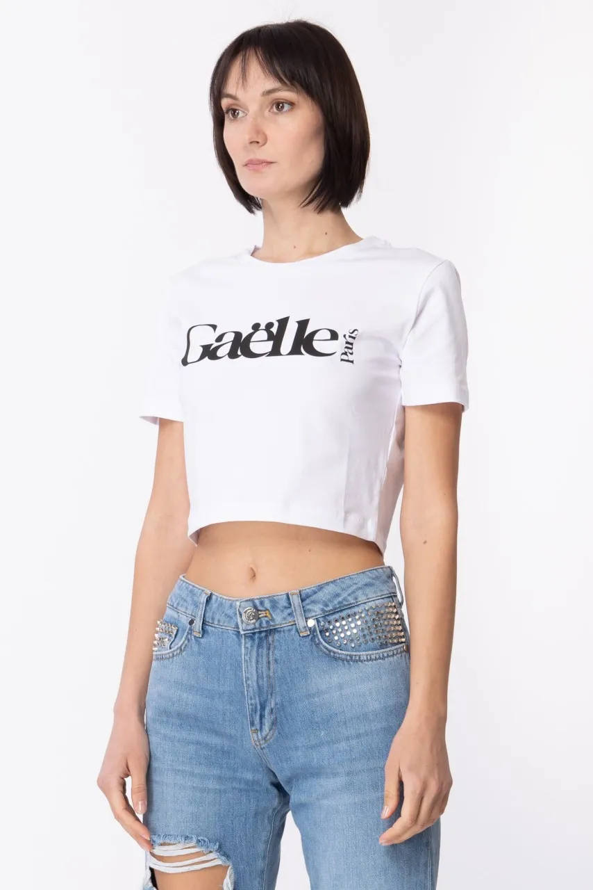 T-shirt cropped con stampa logo Bianco