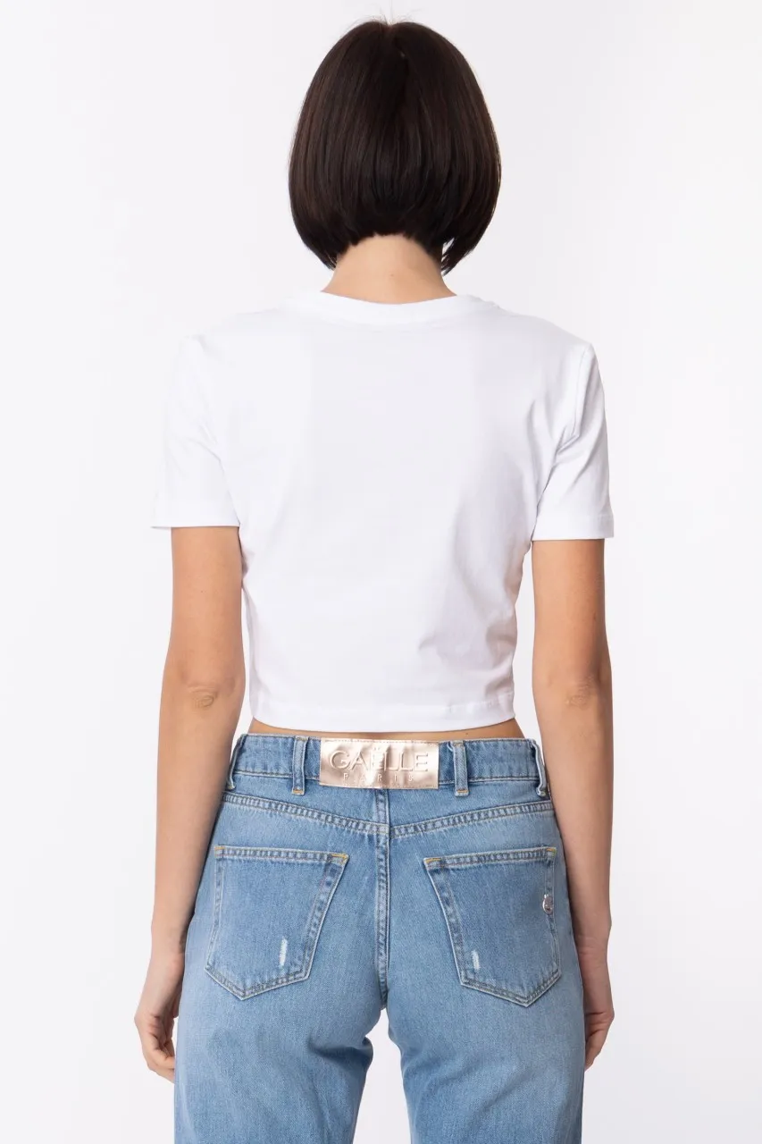T-shirt cropped con stampa logo Bianco