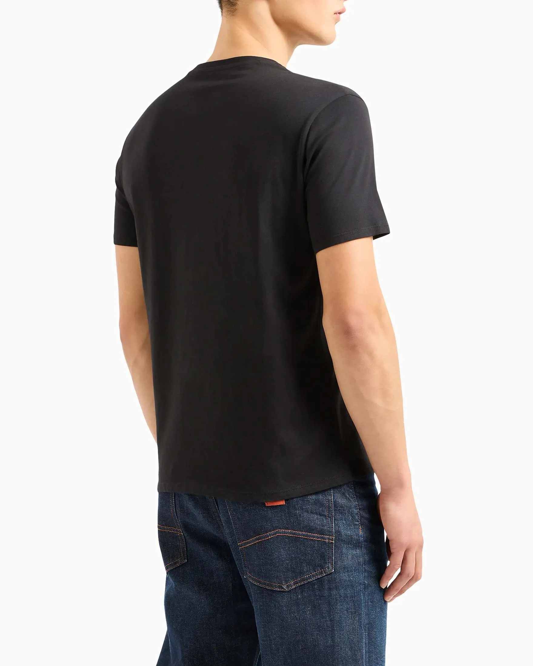 T-shirt nera in puro cotone con logo metallizzato frontale e scritta parlata nera