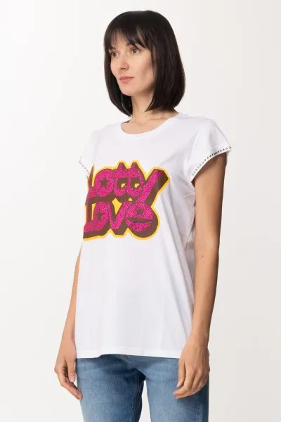 T-shirt stampata Lotty con borchiette Bianco