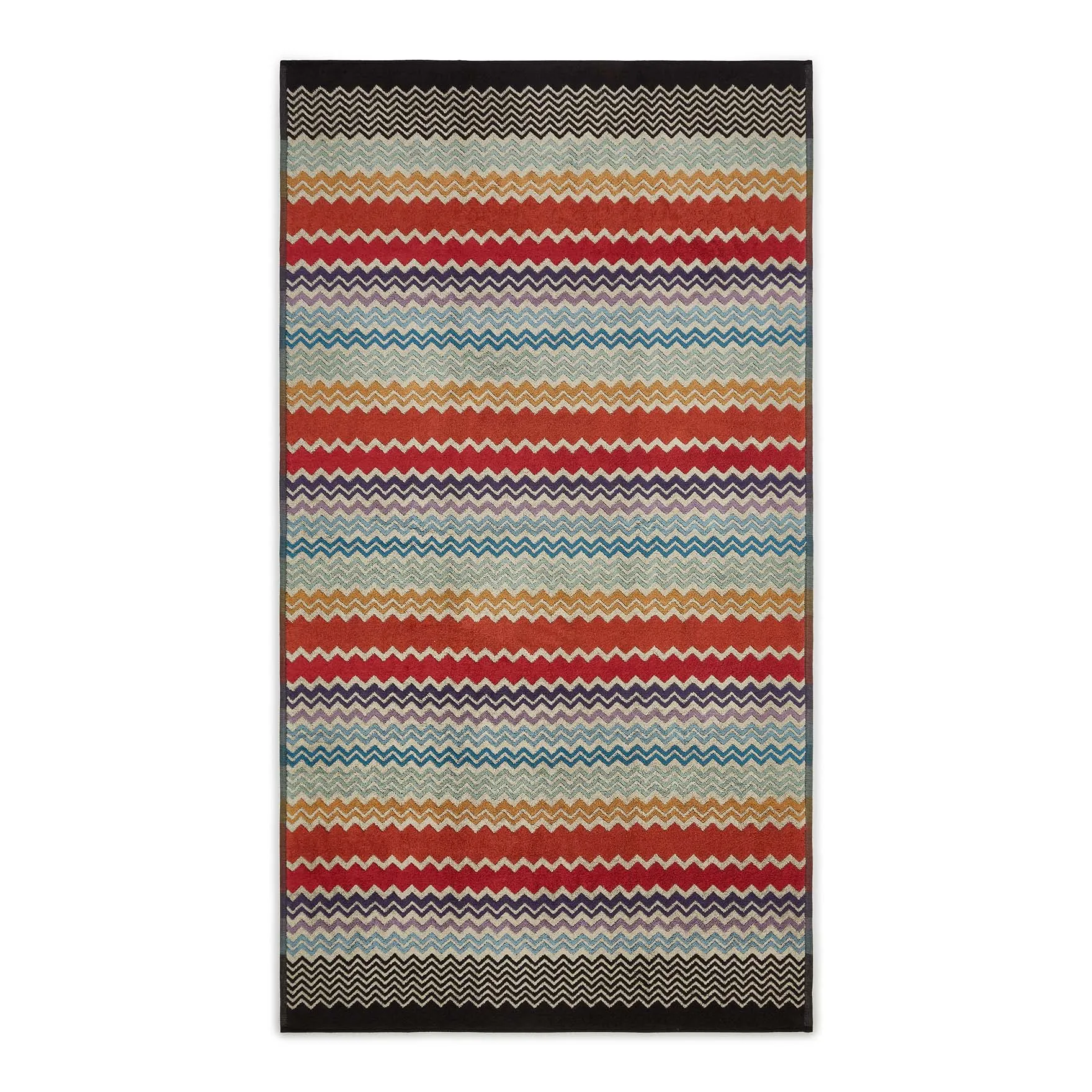 Telo bagno in spugna di cotone a motivo chevron multicolore con sfumature color coccio
