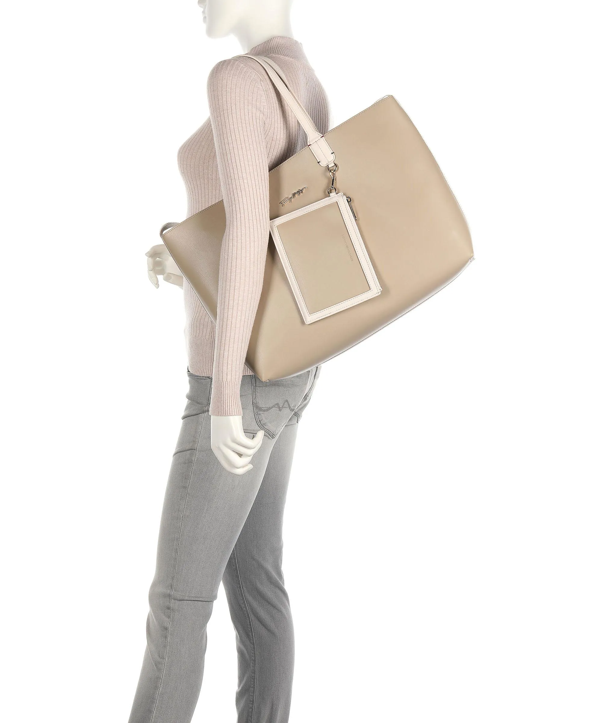  Tommy Hilfiger Iconic Borsa shopper pelle sintetica beige  