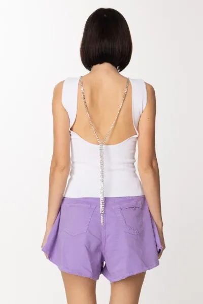 Top a canotta con scollo su retro e gioiello Bianco