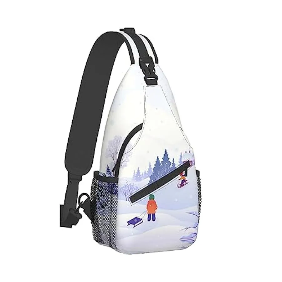UNIOND Sci invernale Stampato Sling Bag Regolabile Spalla Zaino Crossbody Petto Borsa per Viaggi Sport, Nero , Taglia unica 1349