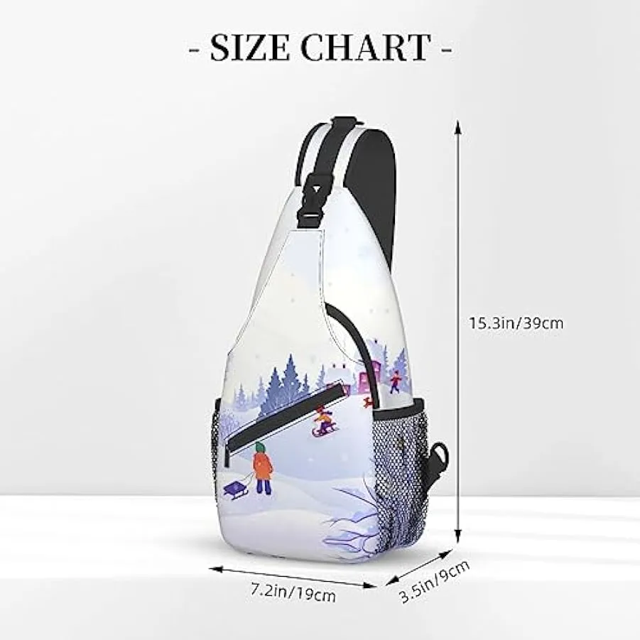 UNIOND Sci invernale Stampato Sling Bag Regolabile Spalla Zaino Crossbody Petto Borsa per Viaggi Sport, Nero , Taglia unica 1349