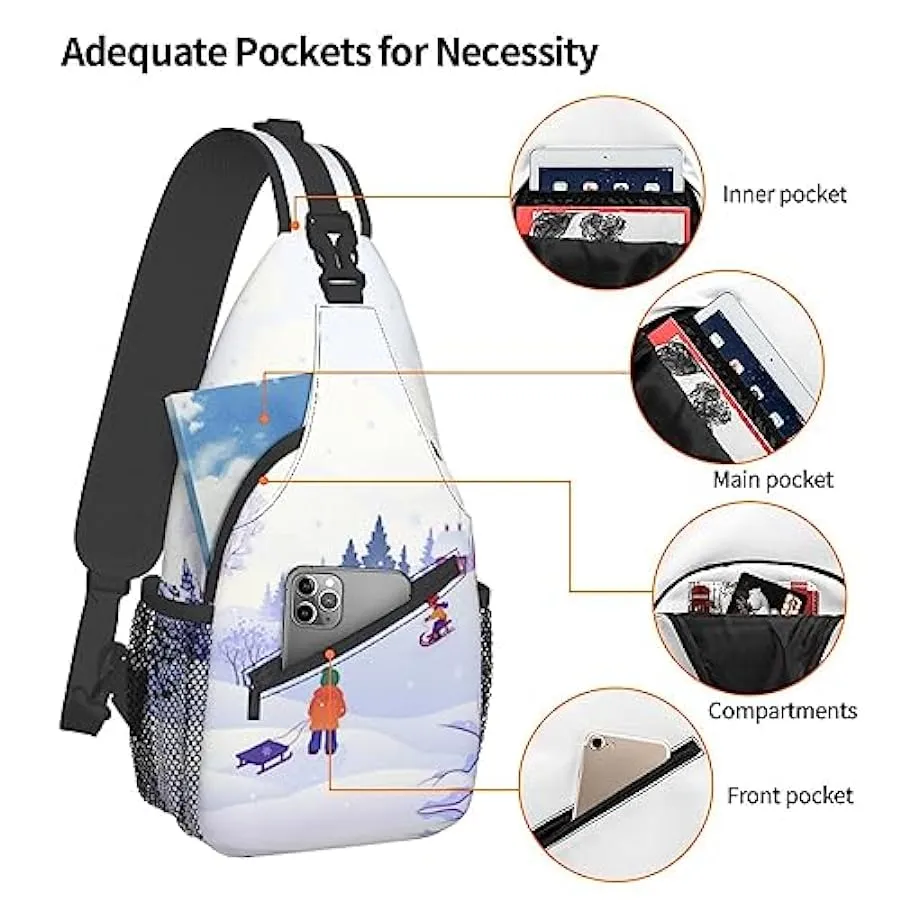 UNIOND Sci invernale Stampato Sling Bag Regolabile Spalla Zaino Crossbody Petto Borsa per Viaggi Sport, Nero , Taglia unica 1349
