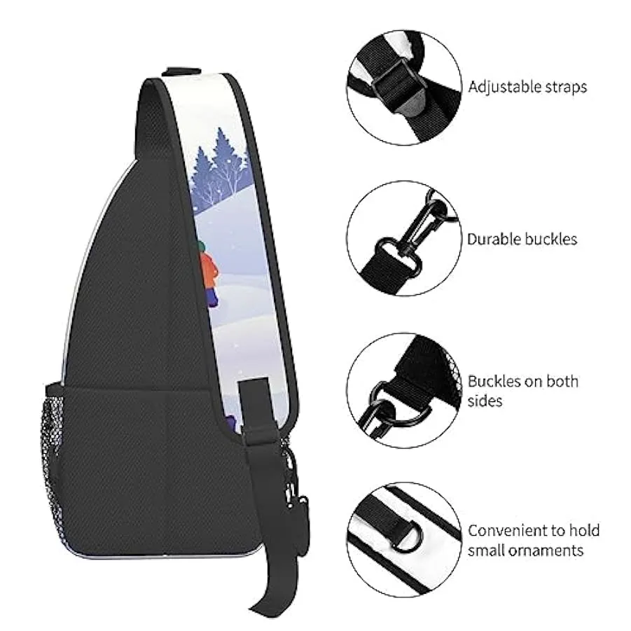 UNIOND Sci invernale Stampato Sling Bag Regolabile Spalla Zaino Crossbody Petto Borsa per Viaggi Sport, Nero , Taglia unica 1349