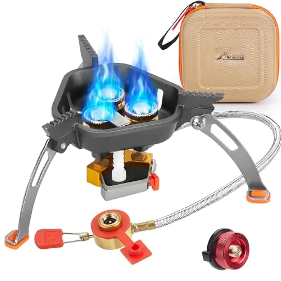WADEO 7200W Fornello da campeggio antivento, fornello a gas da campeggio con accensione piezoelettrica e adattatore butano, forn