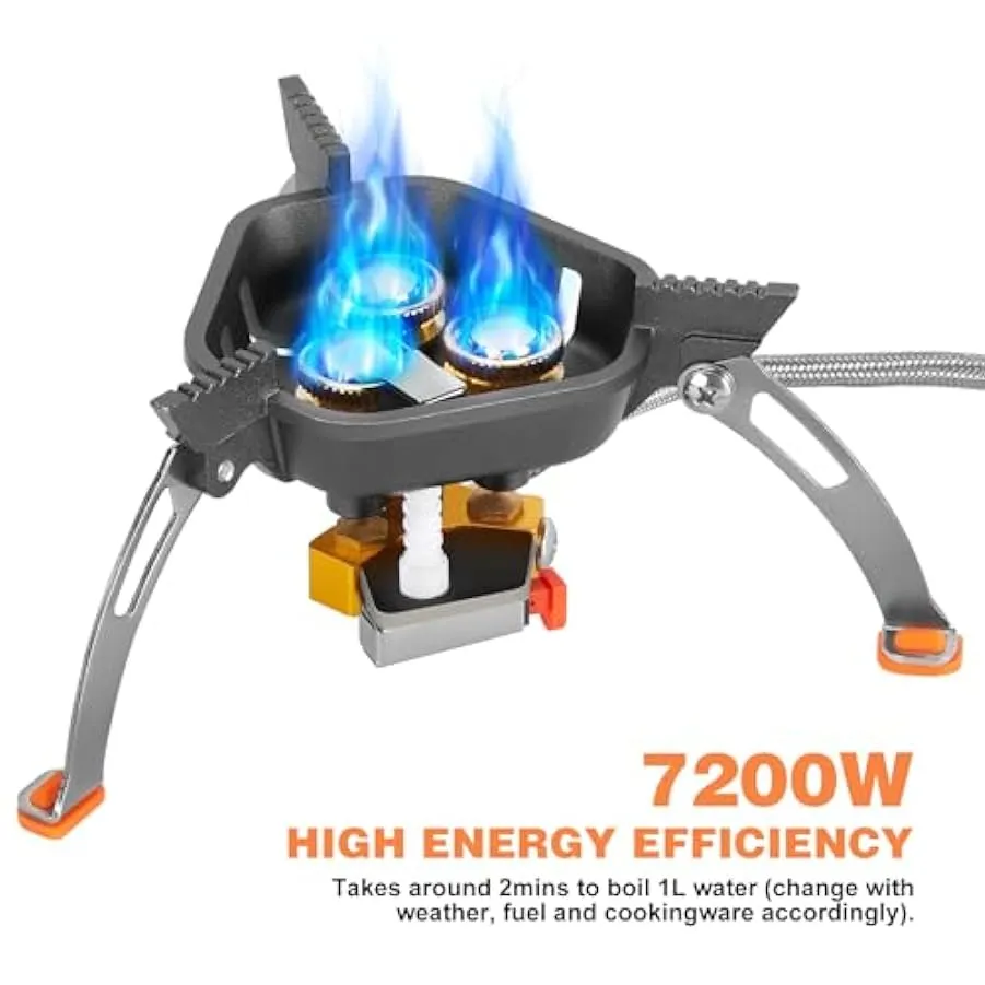 WADEO 7200W Fornello da campeggio antivento, fornello a gas da campeggio con accensione piezoelettrica e adattatore butano, forn