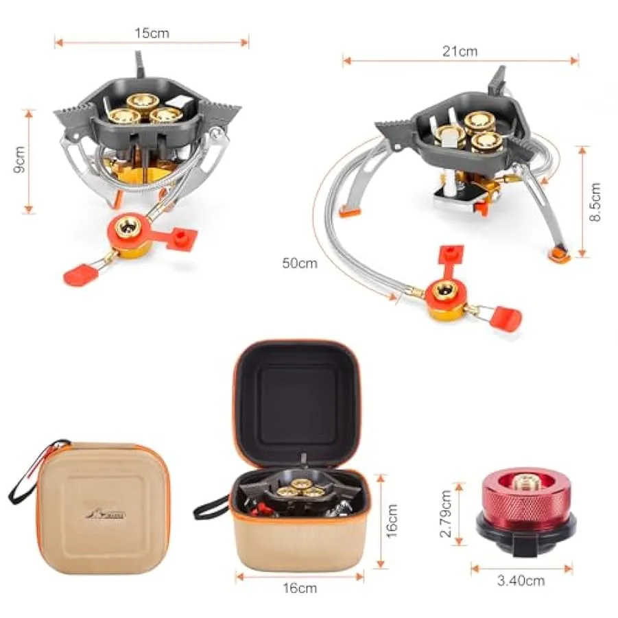WADEO 7200W Fornello da campeggio antivento, fornello a gas da campeggio con accensione piezoelettrica e adattatore butano, forn