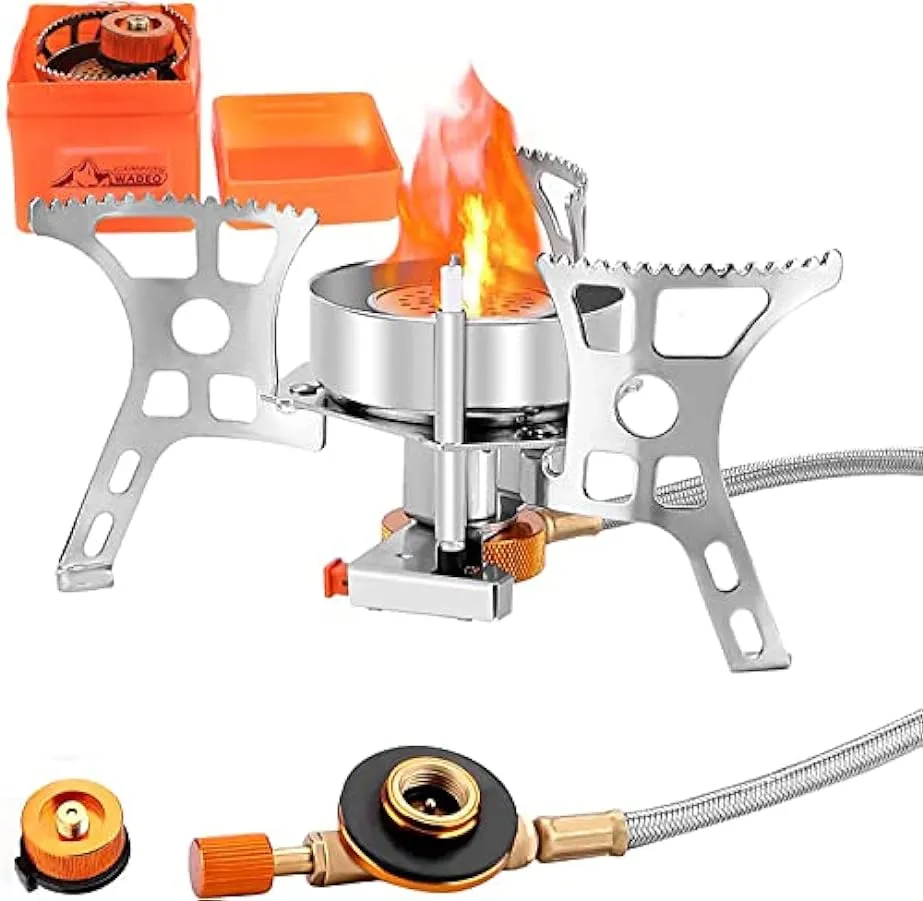 WADEO 7200W Fornello da campeggio antivento, fornello a gas da campeggio con accensione piezoelettrica e adattatore butano, forn